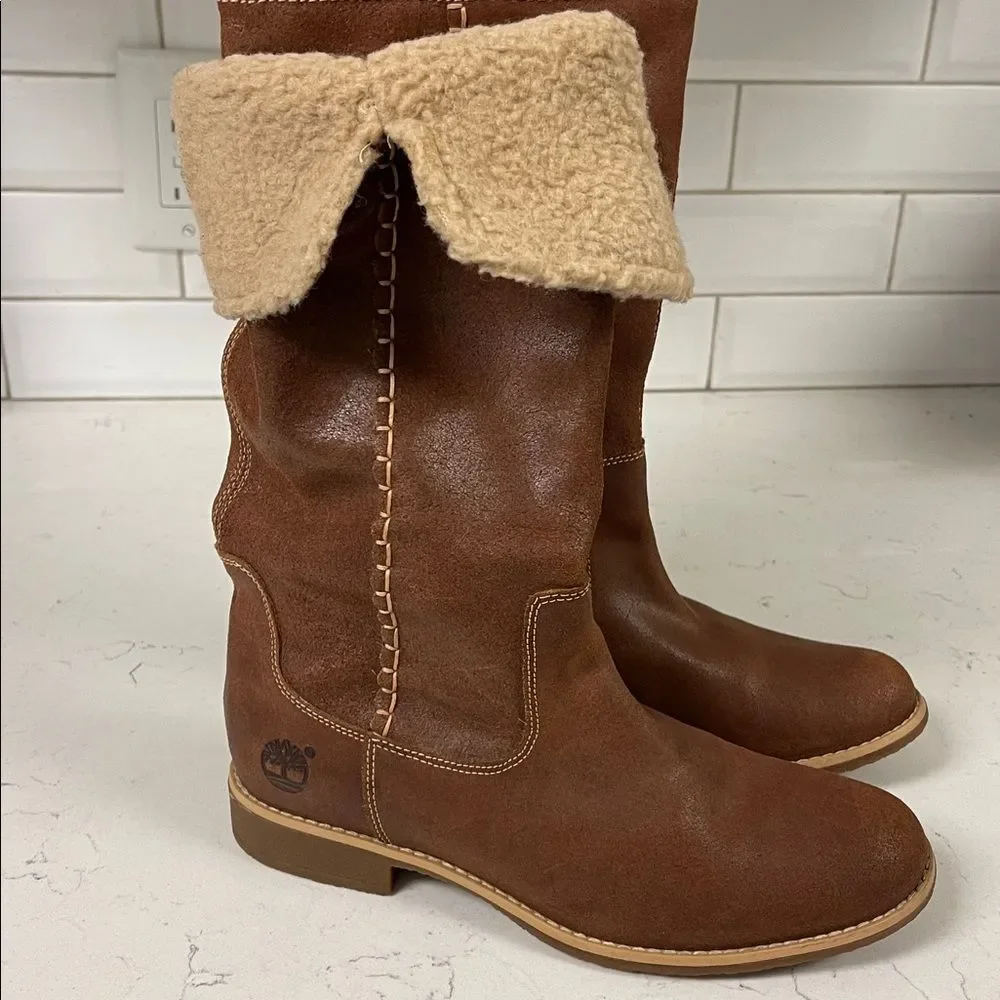 Timberland Shoreham 25669 Brown Leather Pull On Fold Down Boots Women’s 8.5